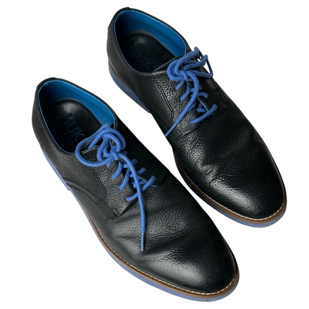 BUKS by Walk Over Size 10 Leather Oxford Shoes Foam Sole Black Blue Comfortable